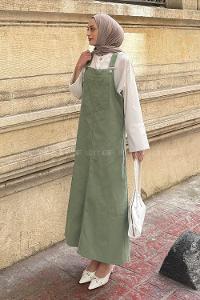 Lamelif Ön Cep Detaylı Salopet Çağla Yeşili