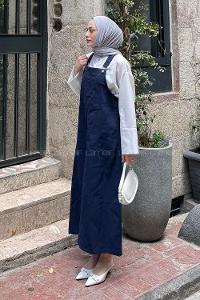 Navy Blue Normal Neck Gabardin Overalls