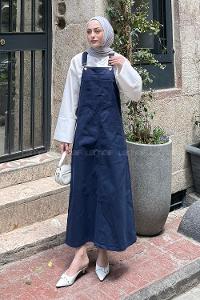 Navy Blue Normal Neck Gabardin Overalls