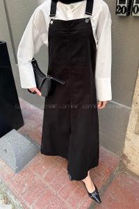 Lamelif Ön Cep Detaylı Salopet Siyah