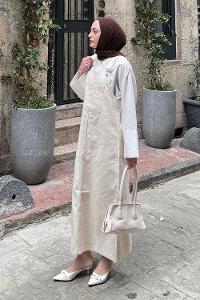 Lamelif Ön Cep Detaylı Salopet Taş Rengi