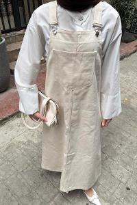 Lamelif Ön Cep Detaylı Salopet Taş Rengi