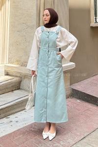 Sky Blue Normal Neck Gabardin Dresess