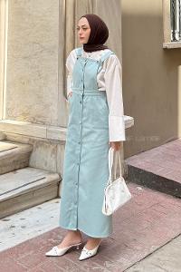 Sky Blue Normal Neck Gabardin Dresess
