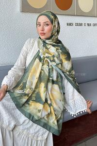 Lamelif Elegan Desen Soft Şal Haki