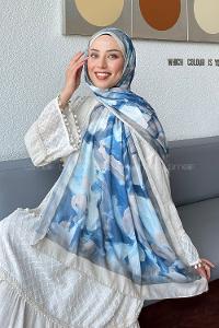 Lamelif Elegan Desen Soft Şal İndigo Taş