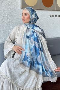 Lamelif Elegan Desen Soft Şal İndigo Taş