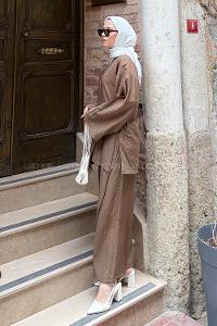 Lamelif Kimono-Pantolon Takım Kahve
