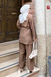Lamelif Kimono-Pantolon Takım Kahve
