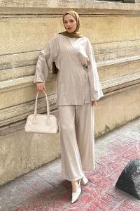 Lamelif Kimono-Pantolon Takım Taş Rengi