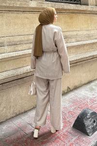 Lamelif Kimono-Pantolon Takım Taş Rengi
