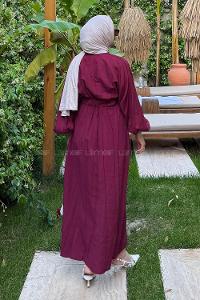 Lamelif Modal Tesettür Elbise Bordo
