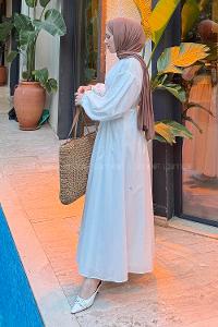 Lamelif Pileli Poplin Elbise Beyaz