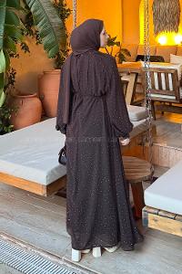 Lamelif Şifon Tesettür Elbise Acı Kahve