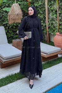 Lamelif Şifon Tesettür Elbise Siyah