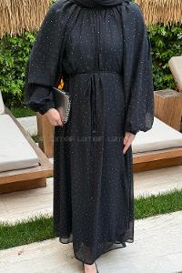 Lamelif Şifon Tesettür Elbise Siyah