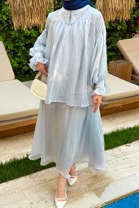 Lamelif Tesettür Şifon Takım Açık Mavi