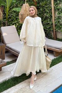 Lamelif Tesettür Şifon Takım Taş Rengi