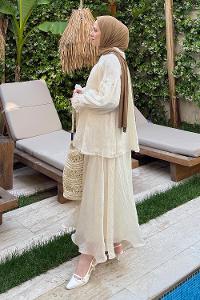 Lamelif Tesettür Şifon Takım Taş Rengi