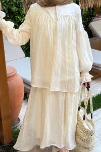 Lamelif Tesettür Şifon Takım Taş Rengi