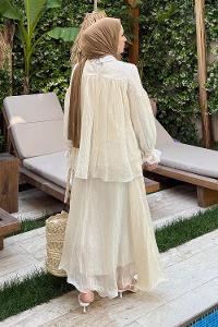 Lamelif Tesettür Şifon Takım Taş Rengi