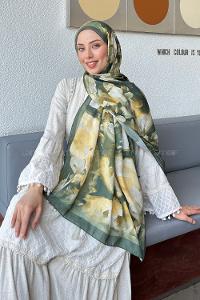 Lamelif Elegan Desen Soft Şal Haki