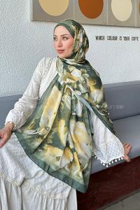 Lamelif Elegan Desen Soft Şal Haki