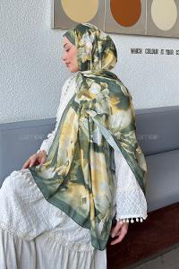 Lamelif Elegan Desen Soft Şal Haki