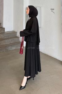 Lamelif Etekli Kimono Takım Siyah