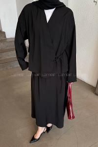 Lamelif Etekli Kimono Takım Siyah