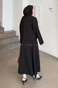 Lamelif Etekli Kimono Takım Siyah
