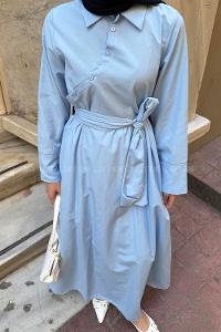 Lamelif Düğme Detaylı Tesettür Elbise Bebe Mavisi