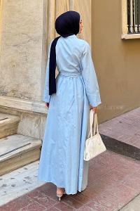 Lamelif Düğme Detaylı Tesettür Elbise Bebe Mavisi