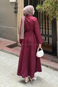 Lamelif Düğme Detaylı Tesettür Elbise Bordo
