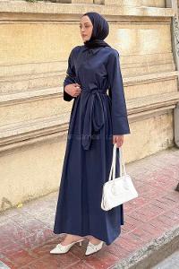 Lamelif Düğme Detaylı Tesettür Elbise Lacivert