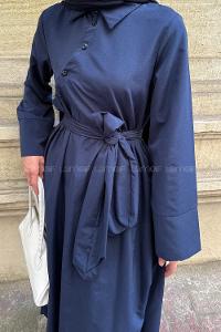 Lamelif Düğme Detaylı Tesettür Elbise Lacivert