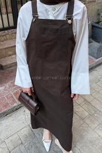 Lamelif Kanguru Cepli Tesettür Elbise Acı Kahve