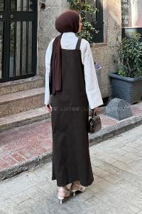 Lamelif Kanguru Cepli Tesettür Elbise Acı Kahve