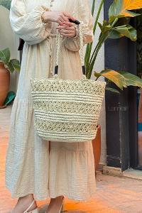 Lamelif El Örgüsü Hasır Çanta Plaj Çantası