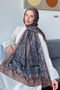 Lamelif Retro Desen Pamuk Şal Camel Gri