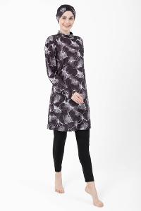 Lamelif Haşama Tesettür Mayo Hijap Siyah - Beyaz