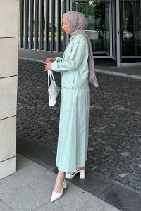 Mint Green-1 Shirt Collar Long Arm Gabardin Flare Suit