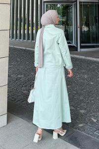 Mint Green-1 Shirt Collar Long Arm Gabardin Flare Suit