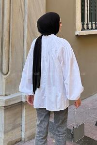 White Normal Neck Long Arm Cotton Blouse