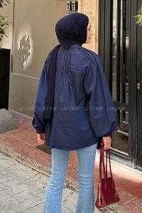 Navy Blue Normal Neck Long Arm Cotton Blouse