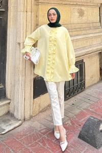 Lamelif Flores Fırfırlı Tunik Sarı