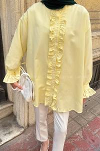 Lamelif Flores Fırfırlı Tunik Sarı