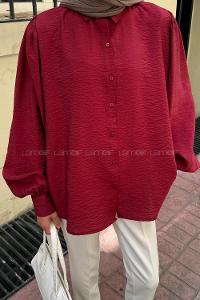 Lamelif Sedef Balon Kol Gömlek Bordo