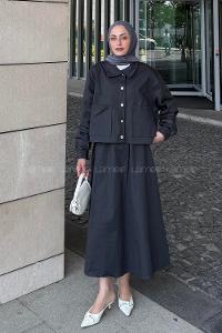 lı İkili Etek Tesettür Takım Antrasit