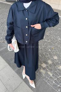 Lamelif Cep Detaylı İkili Etek Tesettür Takım Lacivert